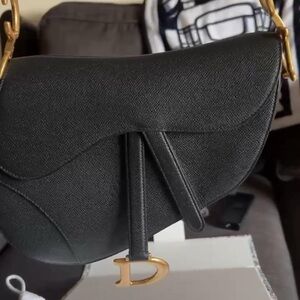 Dior Black Shoulder Bag with Structured Shape and Gold Clasp